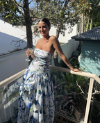 Strapless Print Floral Long Formal Prom Dresses Formal Evening Gown
