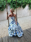 Strapless Print Floral Long Formal Prom Dresses Formal Evening Gown