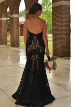 Strapless Red Appliques Mermaid Sleeveless Lace Long Formal Prom Dresses