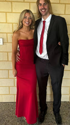 Strapless Red Mermaid Long Formal Prom Dresses,