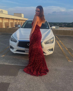 Strapless Red Sequin Formal Dresses Mermaid Sparkly Formal Prom Dresses