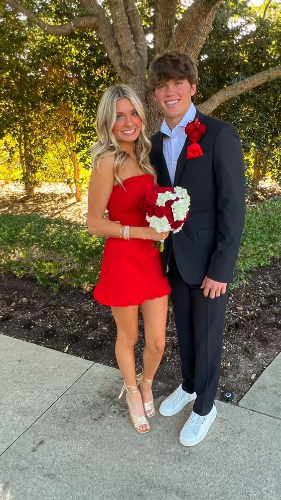 Strapless Red Short Formal Prom Dresses Homecoming Dresses Main image