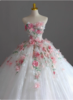 Strapless Runaway Princess Floral Tulle Floor-Length Wedding Dresses