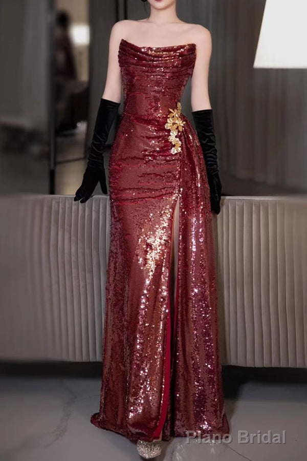 Strapless Sequin Ruched Trained Slit Mermaid Evening Gown Secondary image