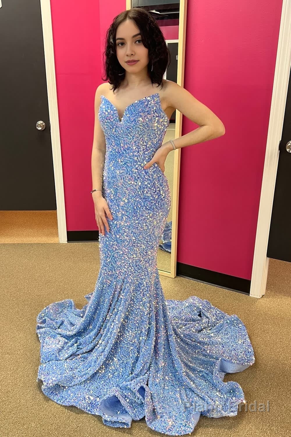 Strapless Sequins Black Mermaid Prom Dress