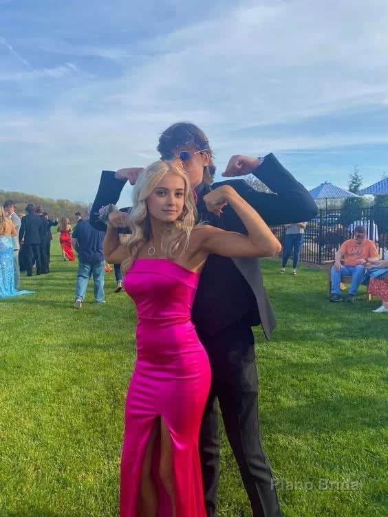 Strapless Sheath Pink Long Prom Dresses Satin Party Dresses Main image