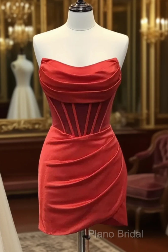 Strapless Short Satin Formal Prom Dresses, Short Formal Homecoming Dresses Main image