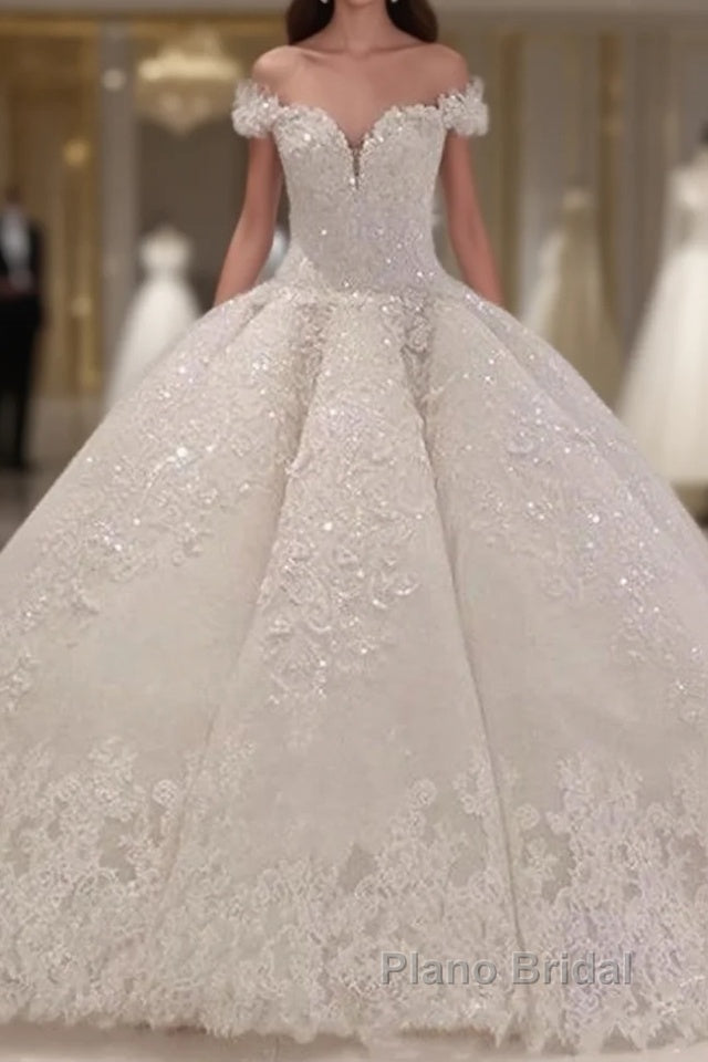 Strapless Sparkle Luxurious Train See through Ball Gown Wedding Dress Main image
