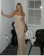 Strapless Sparkly Long Formal Prom Dresses Sheath Birthday Party Dresses