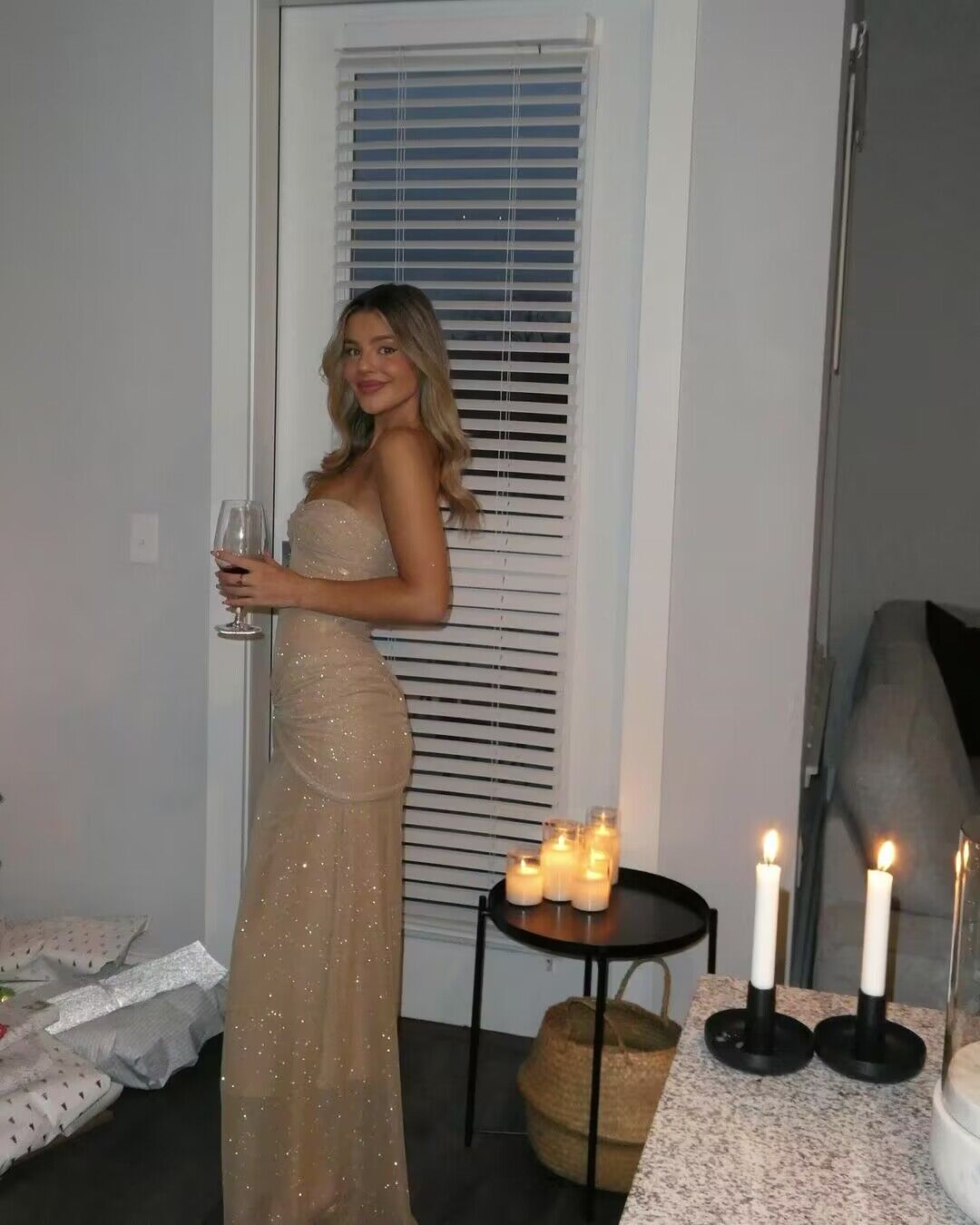 Strapless Sparkly Long Formal Prom Dresses Sheath Birthday Party Dresses Main image