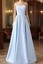 Strapless Stain Formal Prom Dresses With Pockets