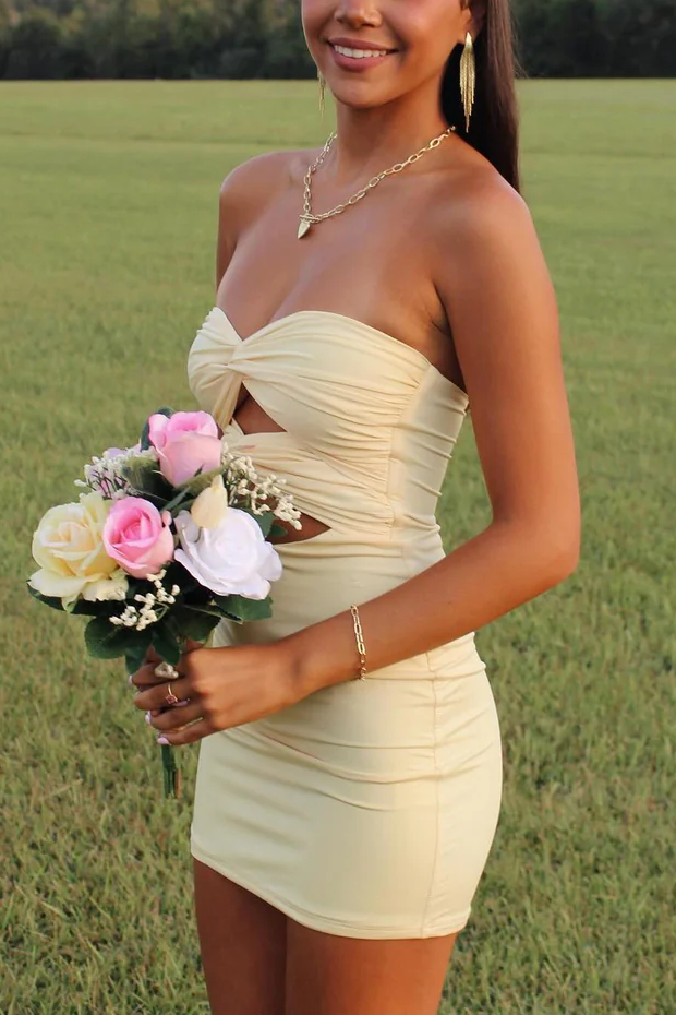 Strapless Sweetheart Keyhole Pleated Satin Tight Party Homecoming Dresses