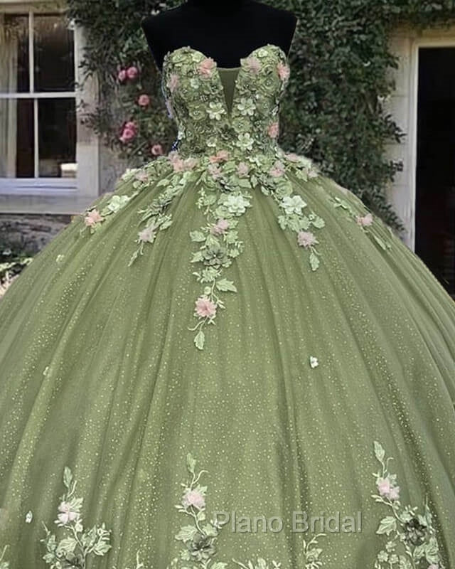 Strapless Tulle Ball Gown Dresses With Pink Floral Flowers Secondary image