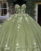 Strapless Tulle Ball Gown Dresses With Pink Floral Flowers