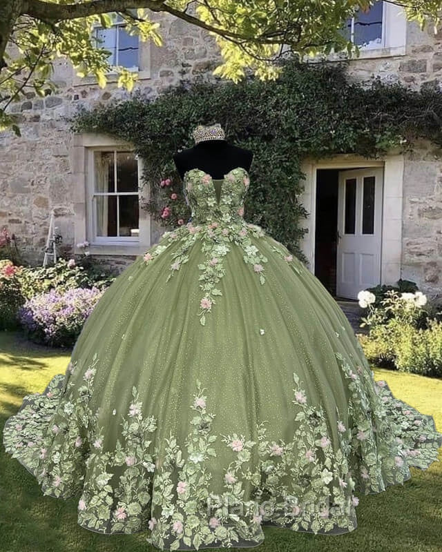 Strapless Tulle Ball Gown Dresses With Pink Floral Flowers