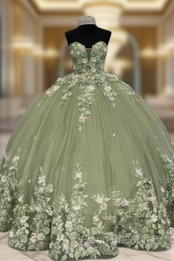 Strapless Tulle Ball Gown Dresses With Pink Floral Flowers