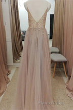 Straps A-Line Beading Rose Wood Formal Prom Dresses with Crystal