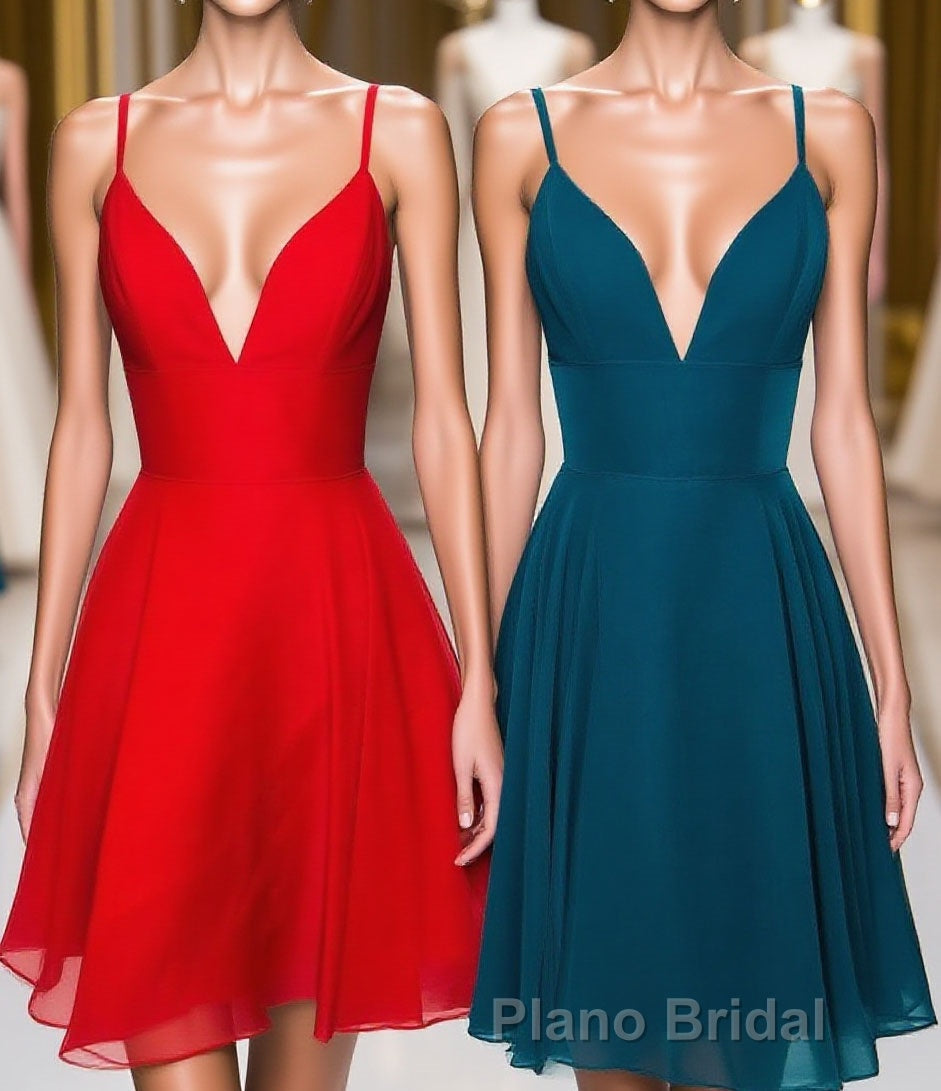 Straps A-Line Chiffon Red Pretty Homecoming Dresses Main image