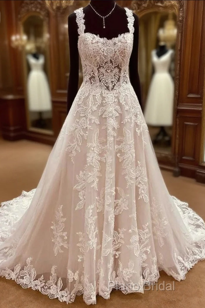 Straps A-Line Lace Wedding Dresses