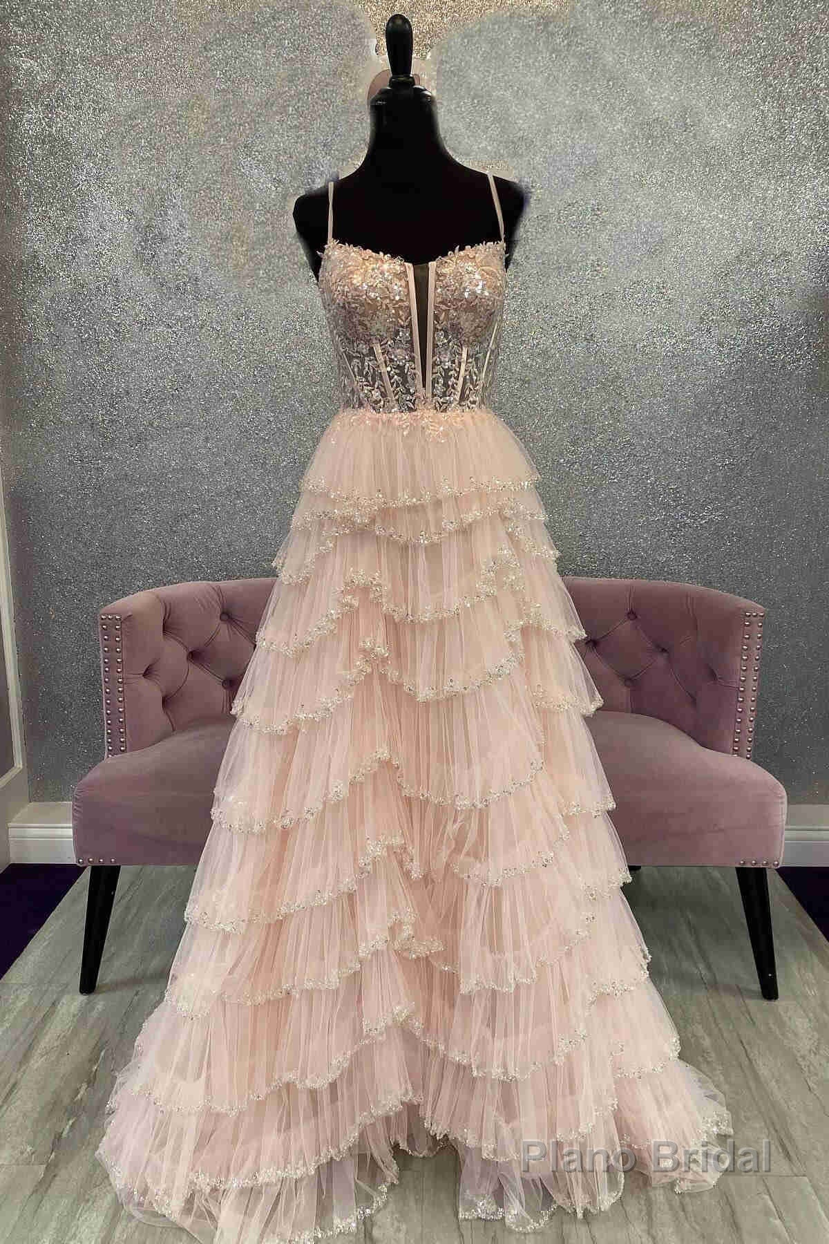 Straps Black Mesh Cutout Sequined Layered Long Prom Dress Secondary image