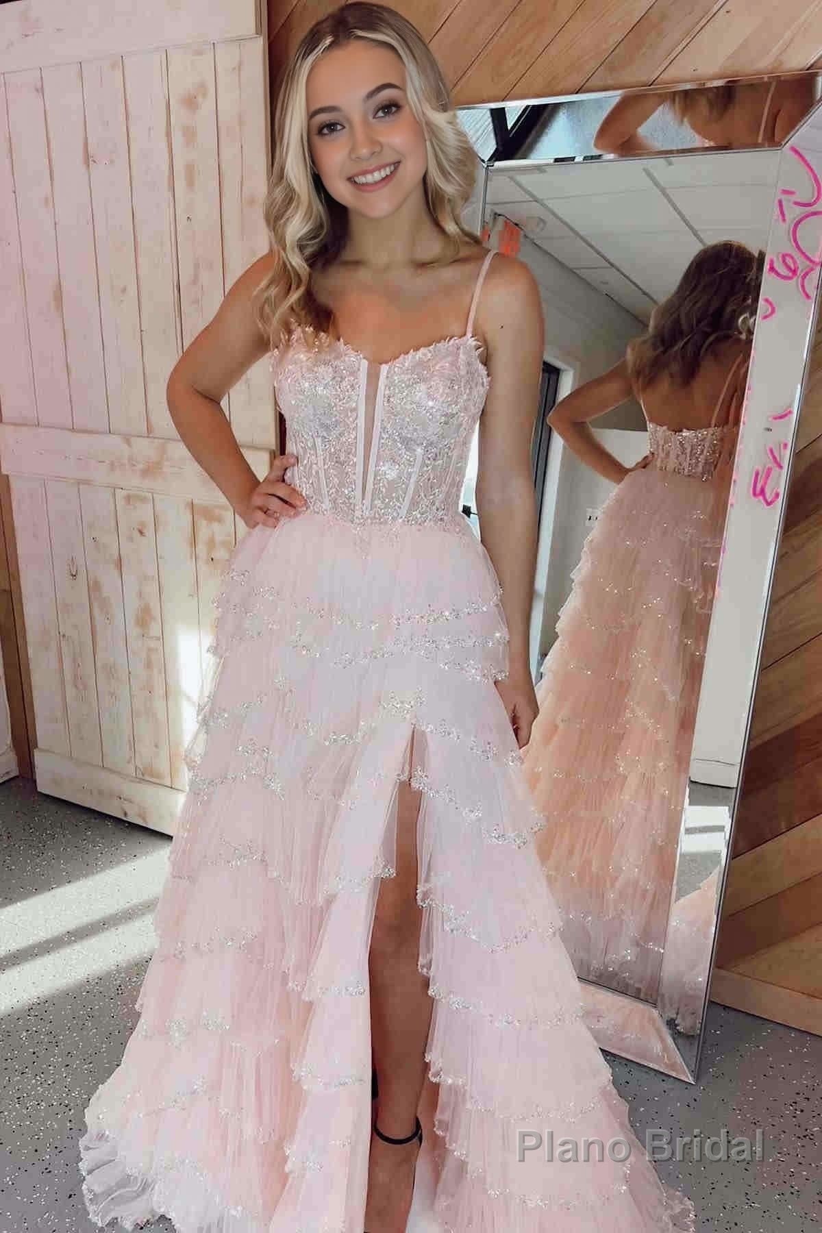 Straps Black Mesh Cutout Sequined Layered Long Prom Dress Main image