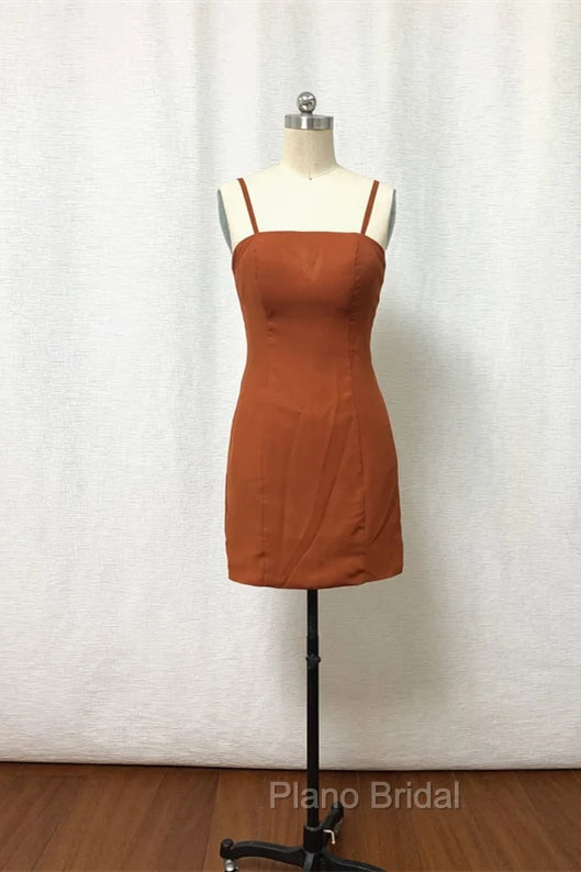 Straps Burnt Orange Bridesmaid Dressess With Removable Train Secondary image