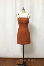 Straps Burnt Orange Bridesmaid Dressess With Removable Train
