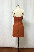 Straps Burnt Orange Bridesmaid Dressess With Removable Train