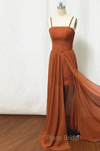 Straps Burnt Orange Bridesmaid Dressess With Removable Train