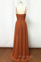 Straps Burnt Orange Bridesmaid Dressess With Removable Train
