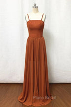 Straps Burnt Orange Bridesmaid Dressess With Removable Train