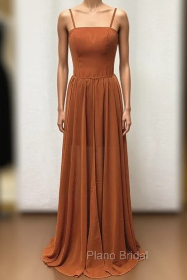 Straps Burnt Orange Bridesmaid Dressess With Removable Train Main image
