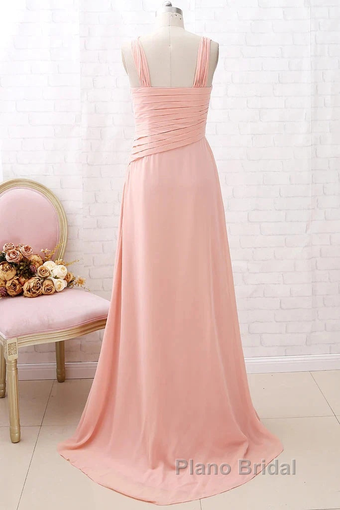 Straps Chiffon Long Bridesmaid Dresses Coral Formal Wedding Party Dresses Secondary image