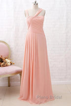 Straps Chiffon Long Bridesmaid Dresses Coral Formal Wedding Party Dresses