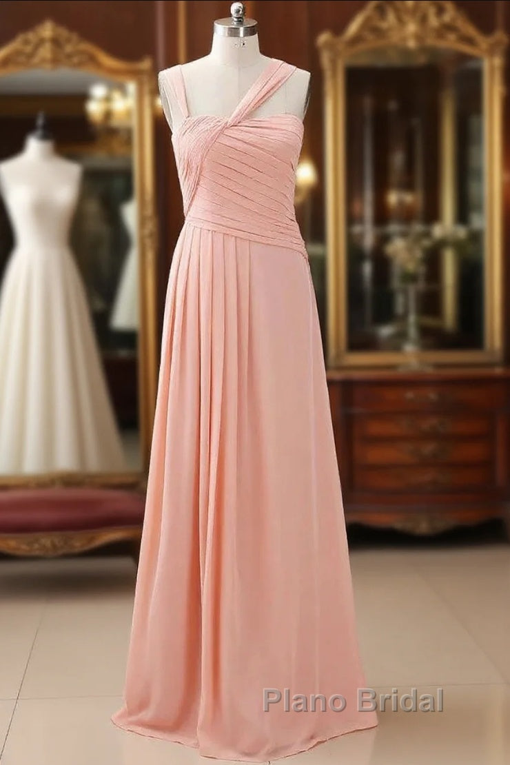 Straps Chiffon Long Bridesmaid Dresses Coral Formal Wedding Party Dresses Main image