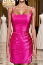 Straps Fuchsia Ruched Bodycon Homecoming Dresses