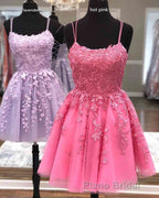 Straps Lace Applique Blue Homecoming Dresses,Fuchsia Cocktail Dresses