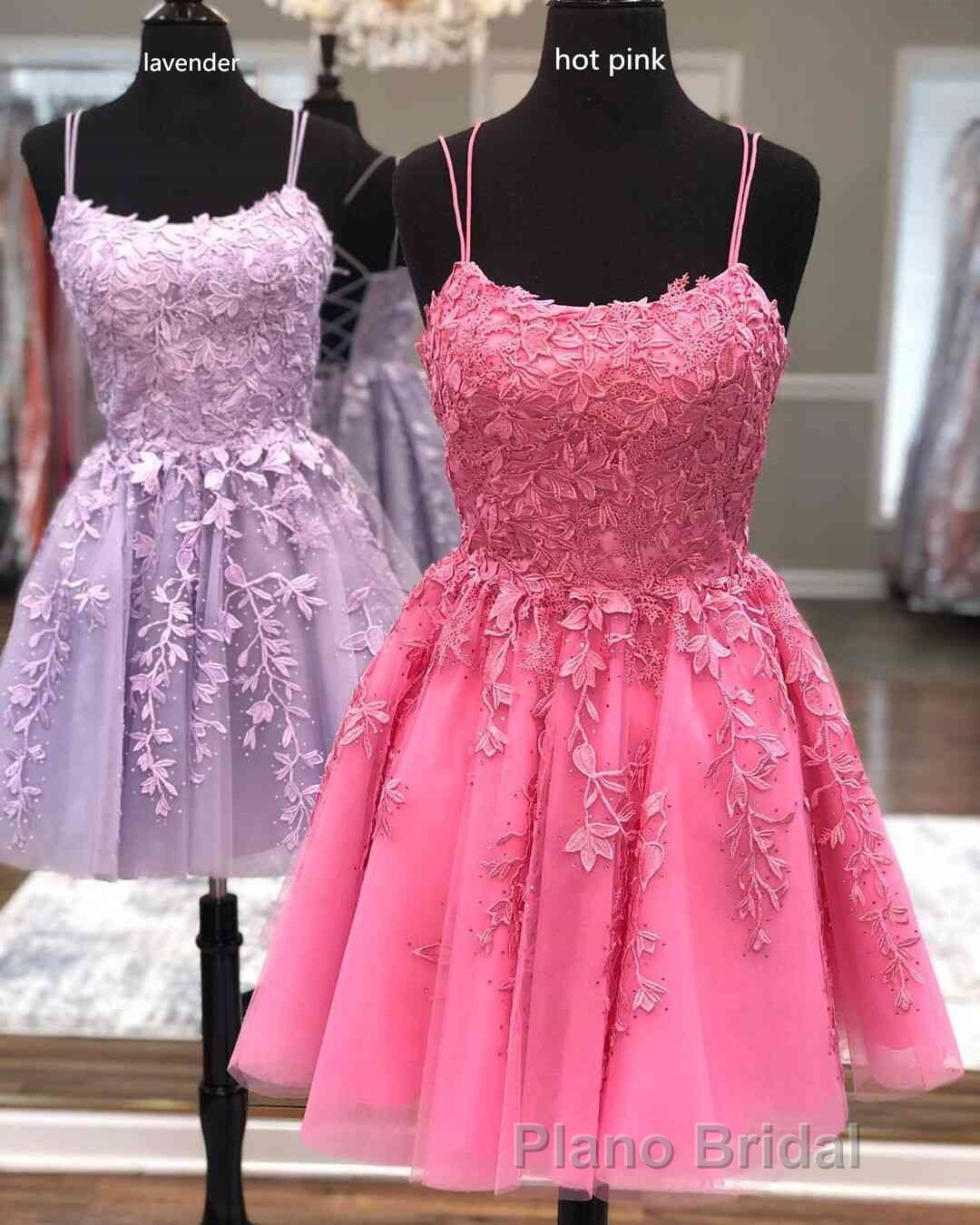 Straps Lace Applique Blue Homecoming Dresses,Fuchsia Cocktail Dresses