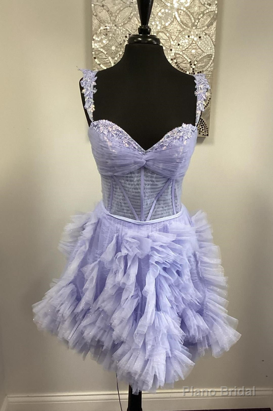 Straps Lavender A-line Ruffle Short Homecoming Dress Main image