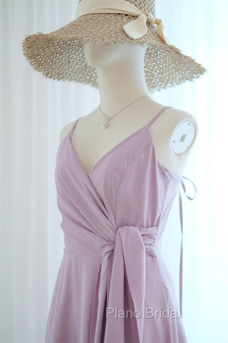 Straps Lilac A-Line Long Bridesmaid Dresses