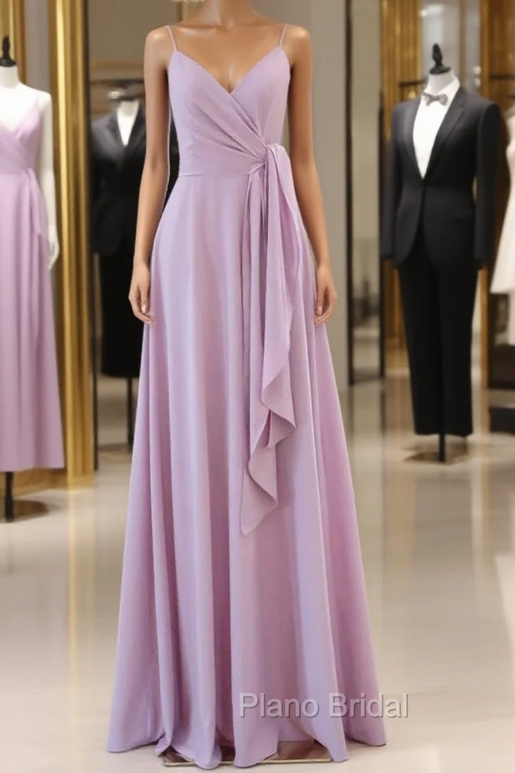 Straps Lilac A-Line Long Bridesmaid Dresses