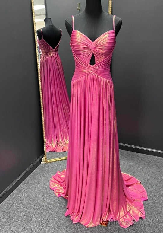 Straps Metallic Long Prom Dresses with Keyhole Main image