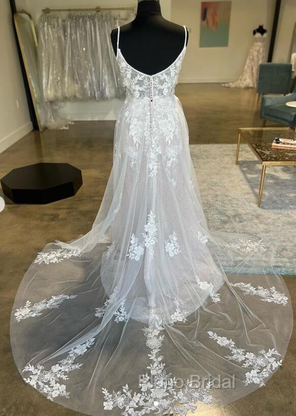 Straps Open Back A-Line Tulle/Lace Wedding Dresses
