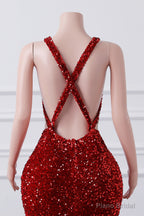 Straps Red Beading Sequin Prom Dresses Mermaid Long Party Dresses
