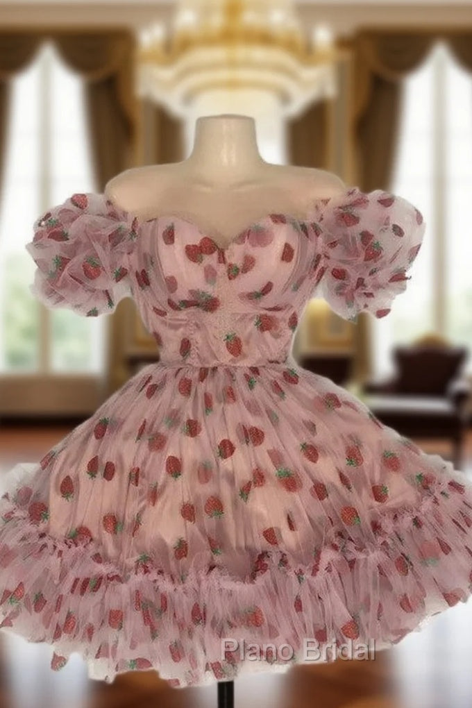 Strawberry Puffy Sleeve Corset Dresses Main image