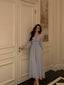 Stunning A Line Square Neckline Long Sleeves Chiffon Blue Date Night Dresses Formal Prom Dresses Birthday Party Outfit