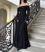 Stunning Black Off-The-Shoulder Mermaid Formal Prom Dresses Birthday Outfits