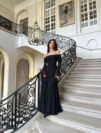 Stunning Black Off-The-Shoulder Mermaid Formal Prom Dresses Birthday Outfits