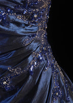Stunning Blue Strapless Beaded Long Formal Prom Dresses Formal Evening Formal Dresses