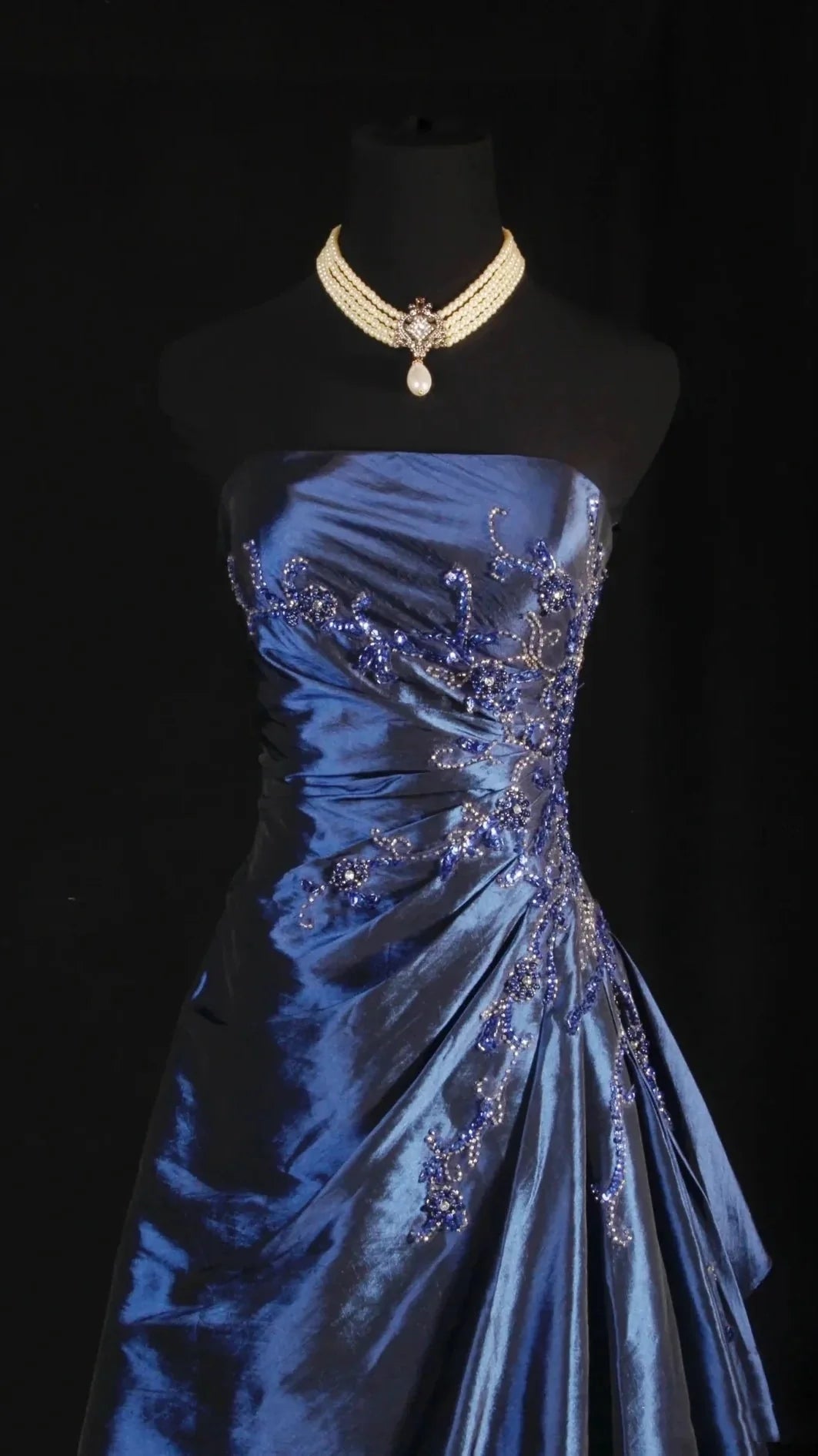 Stunning Blue Strapless Beaded Long Formal Prom Dresses Formal Evening Formal Dresses